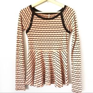 Free People Long Sleeve Striped Peplum Thermal Top